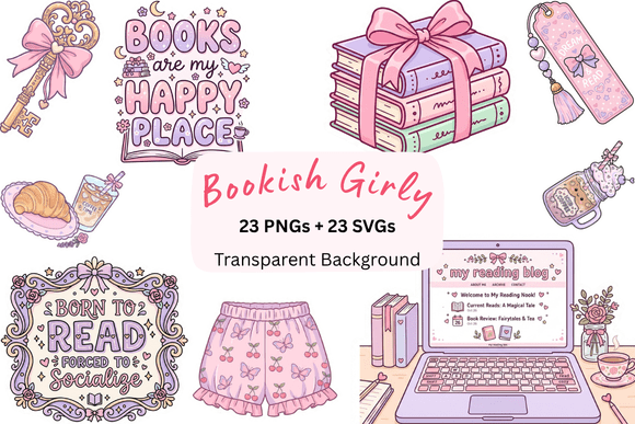 Download Bookish Girly Clipart &amp; SVG Bundle - Book Collection