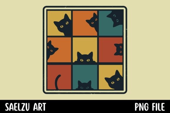 Download Retro Vintage Cat Grid T-Shirt Design - Premium Resources