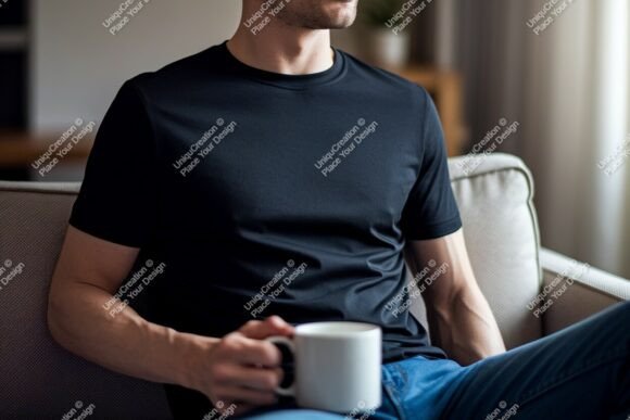 Download Man Wearing Black T Shirt Holding Mug Im - Man Collection
