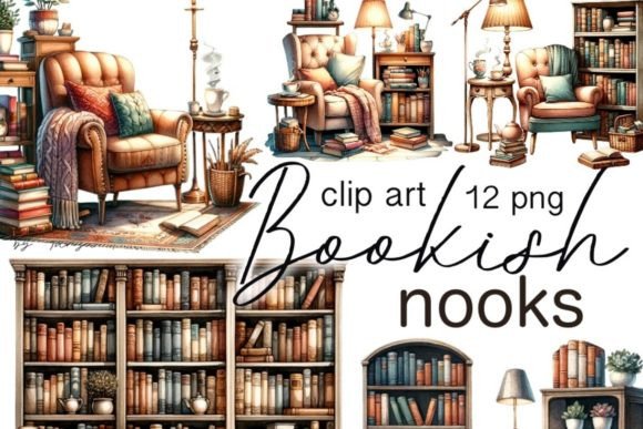 Download Vintage Book Nook Library Clipart - Book Collection