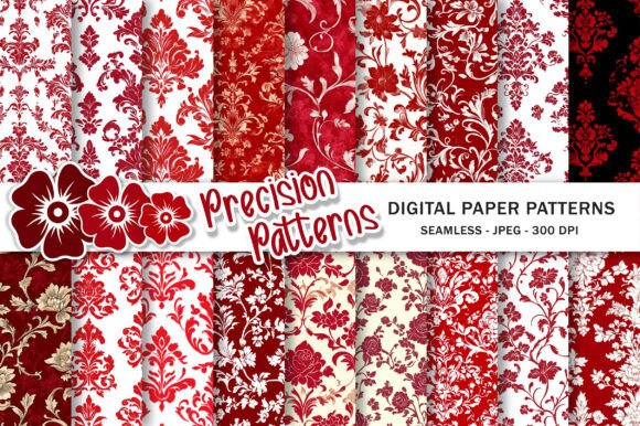 Download Red and White Floral Damask Scrapbooking - Book Collection