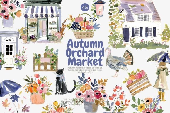Download Autumn Orchard Market Clipart Set - Market Collection