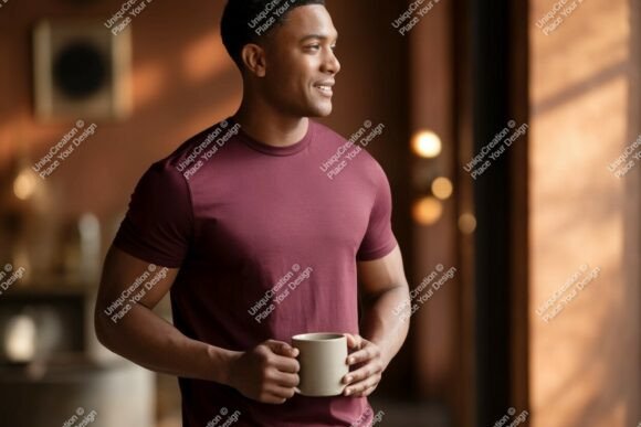 Download Man Wearing Maroon T Shirt Holding Mug I - Man Collection
