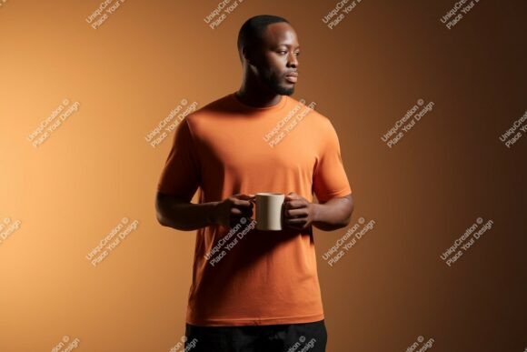 Download Format: Title: Man Orange Shirt Holding - Man Collection