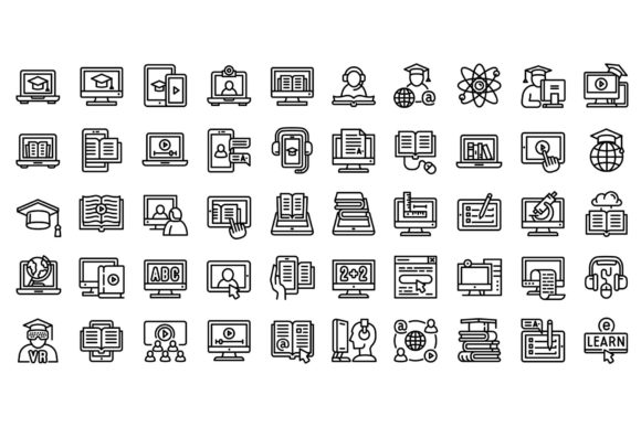 Download Elearning Icons Set, Outline Style - Premium Bundle